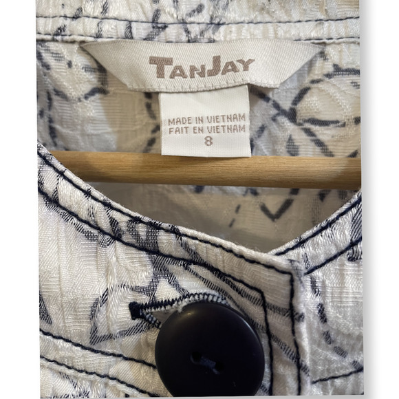 Pre-Owned Tanjay Blue and White Design Blazer Jacket Size 8 - Picture 3 of 3